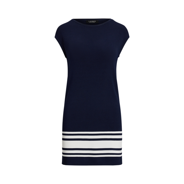 Refined Navy/White Two-Tone Cap-Sleeve Shift Sweater Dress Lauren Petite 2