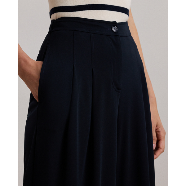 Lauren Navy Pleated Stretch Jersey Wide-Leg Pant Lauren Petite 6