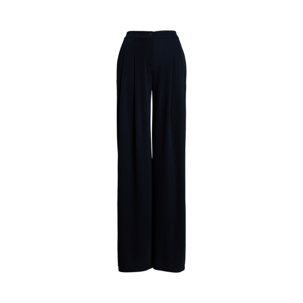 Lauren Navy Pleated Stretch Jersey Wide-Leg Pant Lauren Petite 2