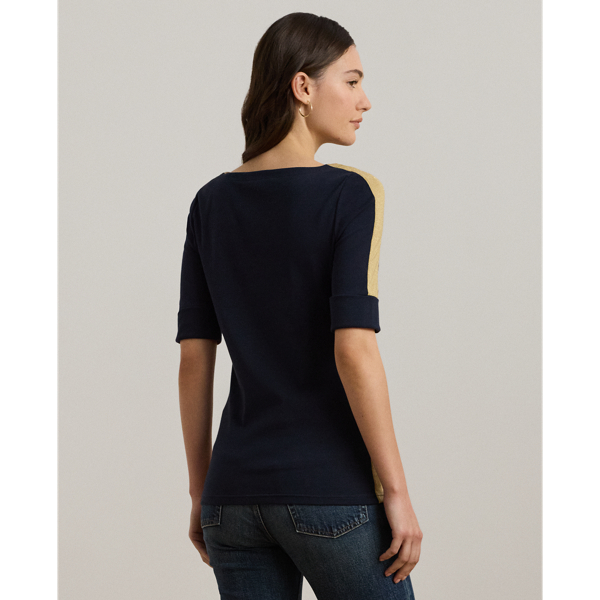 Two Tone Stretch Cotton Elbow Sleeve Tee