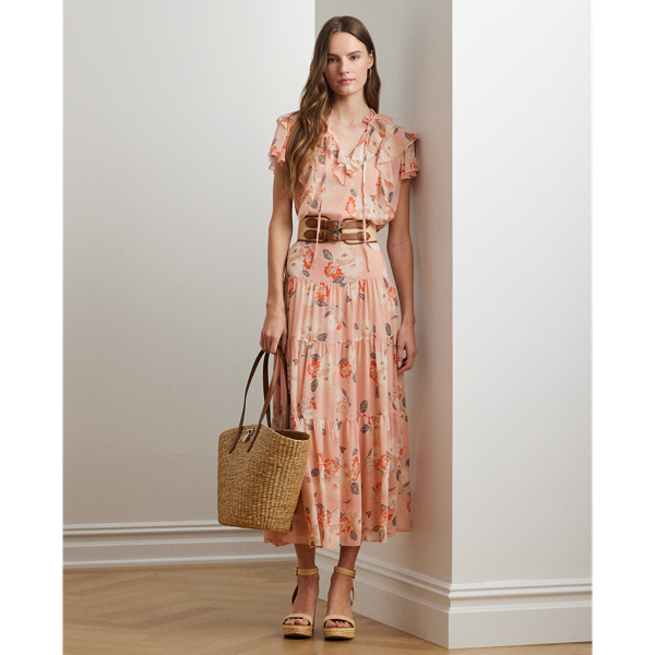 Floral Crinkle Georgette Tiered Skirt
