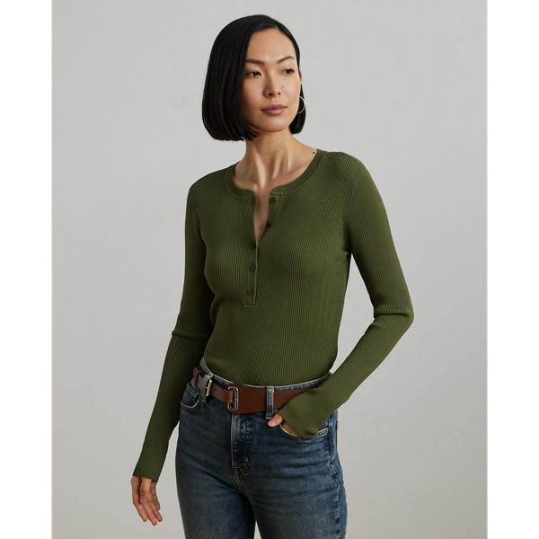 Rib-Knit Henley Sweater