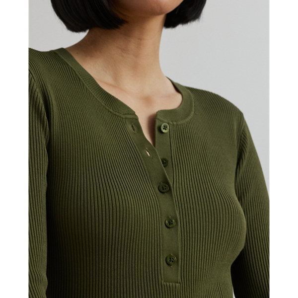 Rib-Knit Henley Sweater