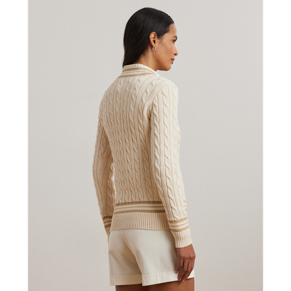 Mascarpone Cream/Sand Cable-Knit Cotton Cricket Sweater Lauren Petite 5