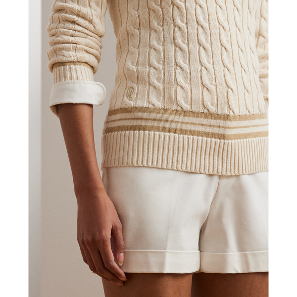 Mascarpone Cream/Sand Cable-Knit Cotton Cricket Sweater Lauren Petite 6