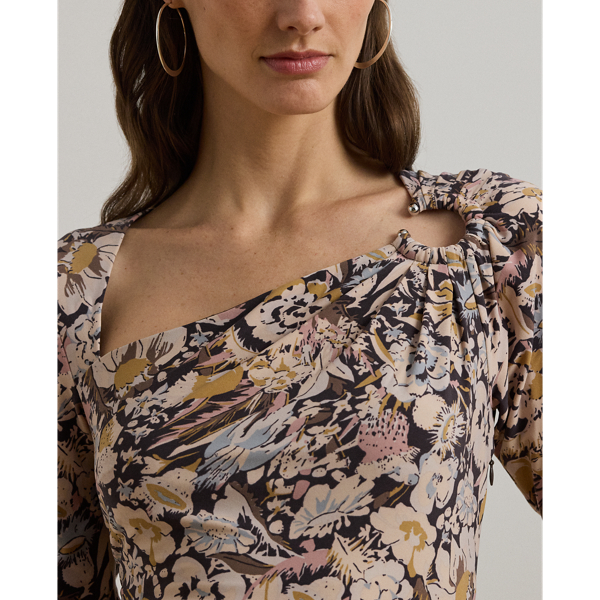 Floral Stretch Jersey Asymmetrical Top