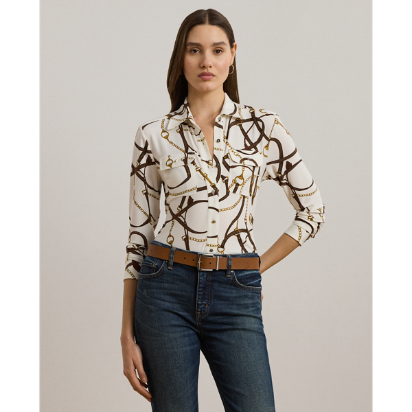 Cream Multi Slim-Fit Jerseyhemd mit Gürteldruck Lauren Petite 1