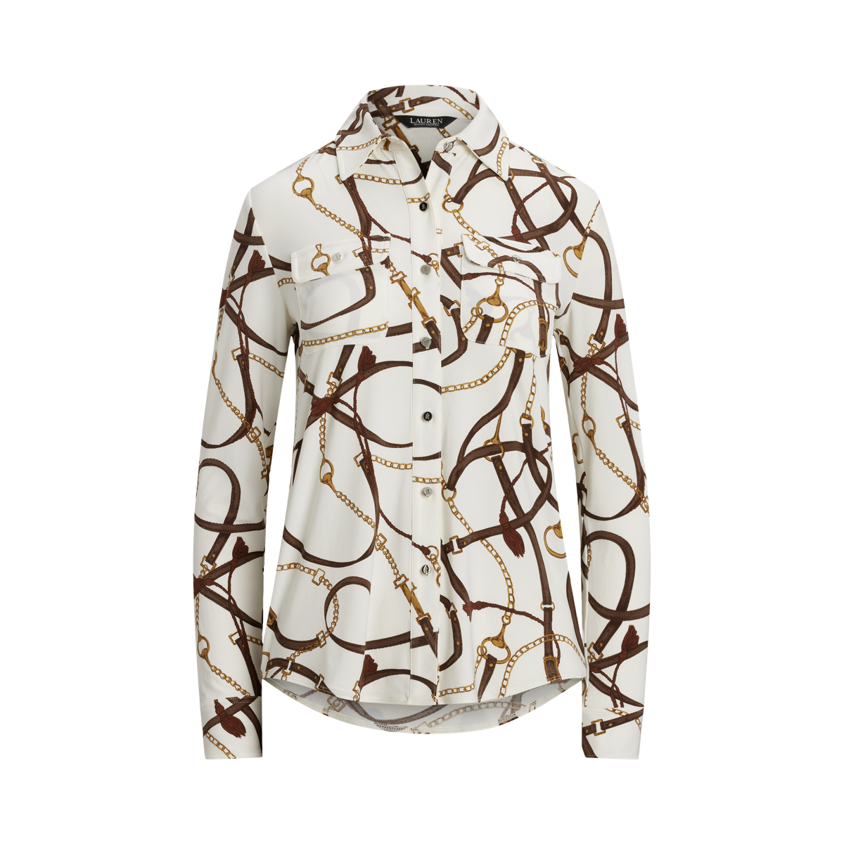 売れ筋商品|||ラルフローレン シャツ レディース トップス SLIM FIT BELTING PRINT JERSEY SHIRT - Button-down blouse - cream/multi-colored s7-AI201963878001_lifestyle?
