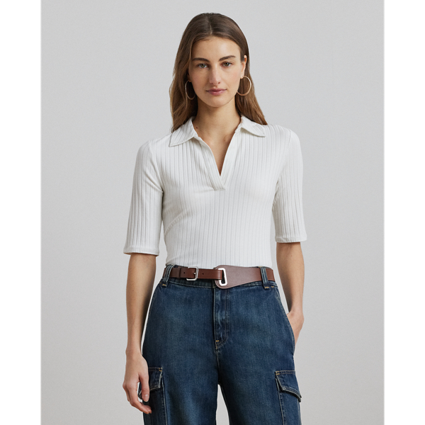 ラルフ・ローレン Lauren Ralph Lauren Petite Rib-ニット Elbow-Sleeve Polo Tee レディース シャツ Women's Lauren Ralph Lauren Petite Rib-Knit Elbow-Sleeve