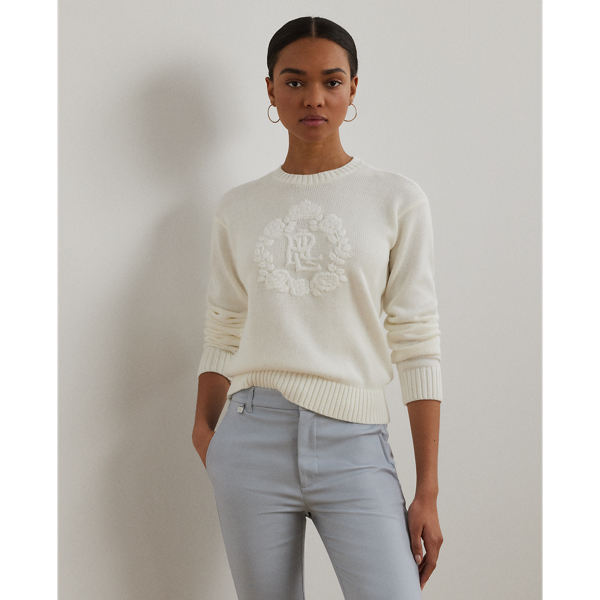 (取寄) ローレン ラルフローレン レディース フローラル-ロゴ コーム コットン セーター Lauren Ralph Lauren women Floral-logo Combed Cotton Sweater White Floral-Logo Combed Cotton Sweater