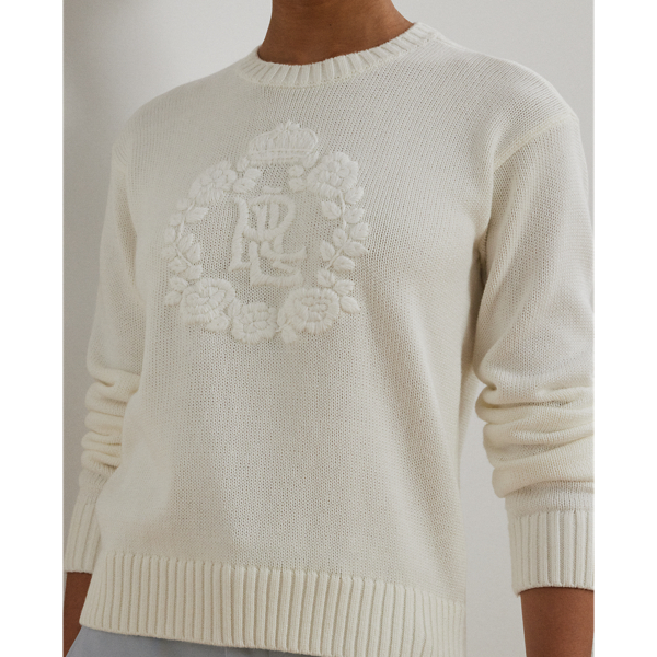 (取寄) ローレン ラルフローレン レディース フローラル-ロゴ コーム コットン セーター Lauren Ralph Lauren women Floral-logo Combed Cotton Sweater White Floral-Logo Combed Cotton Sweater