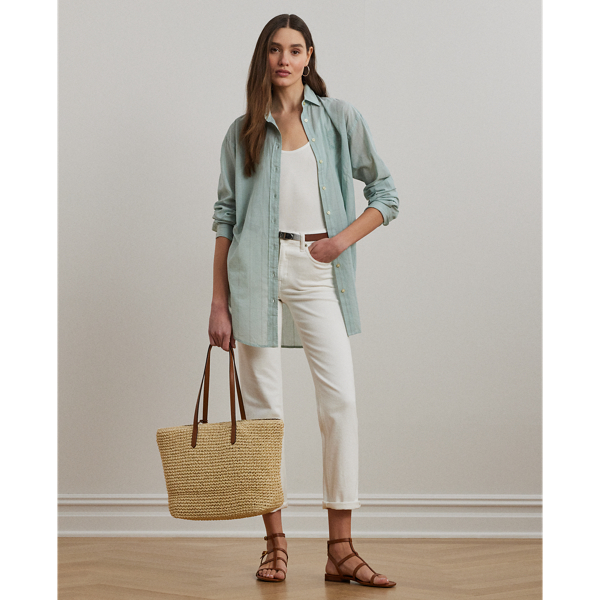 ラルフ・ローレン Lauren Ralph Lauren Oversize Striped Cotton Voile Shirt レディース シャツ Women's Lauren Ralph Lauren Oversize Striped Cotton Voile