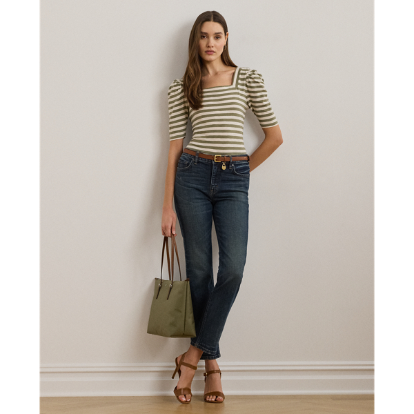 ラルフ・ローレン Lauren Ralph Lauren Striped Cotton Jersey Puff-Sleeve Tee レディース シャ Striped Cotton Jersey Puff-Sleeve Tee