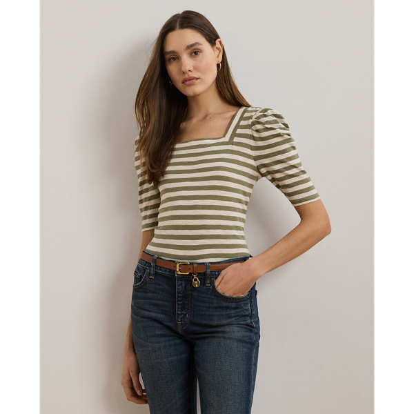 Striped Cotton Jersey Puff-Sleeve Tee