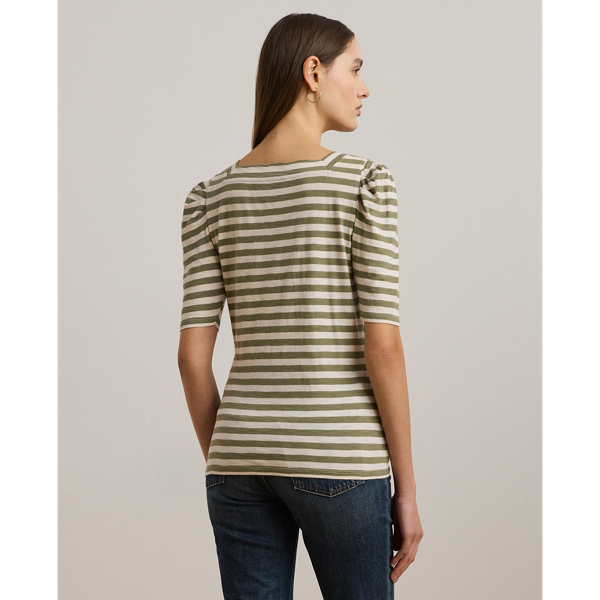 ラルフ・ローレン Lauren Ralph Lauren Striped Cotton Jersey Puff-Sleeve Tee レディース シャ Lauren Ralph Lauren Women's Striped Cotton Jersey Puff