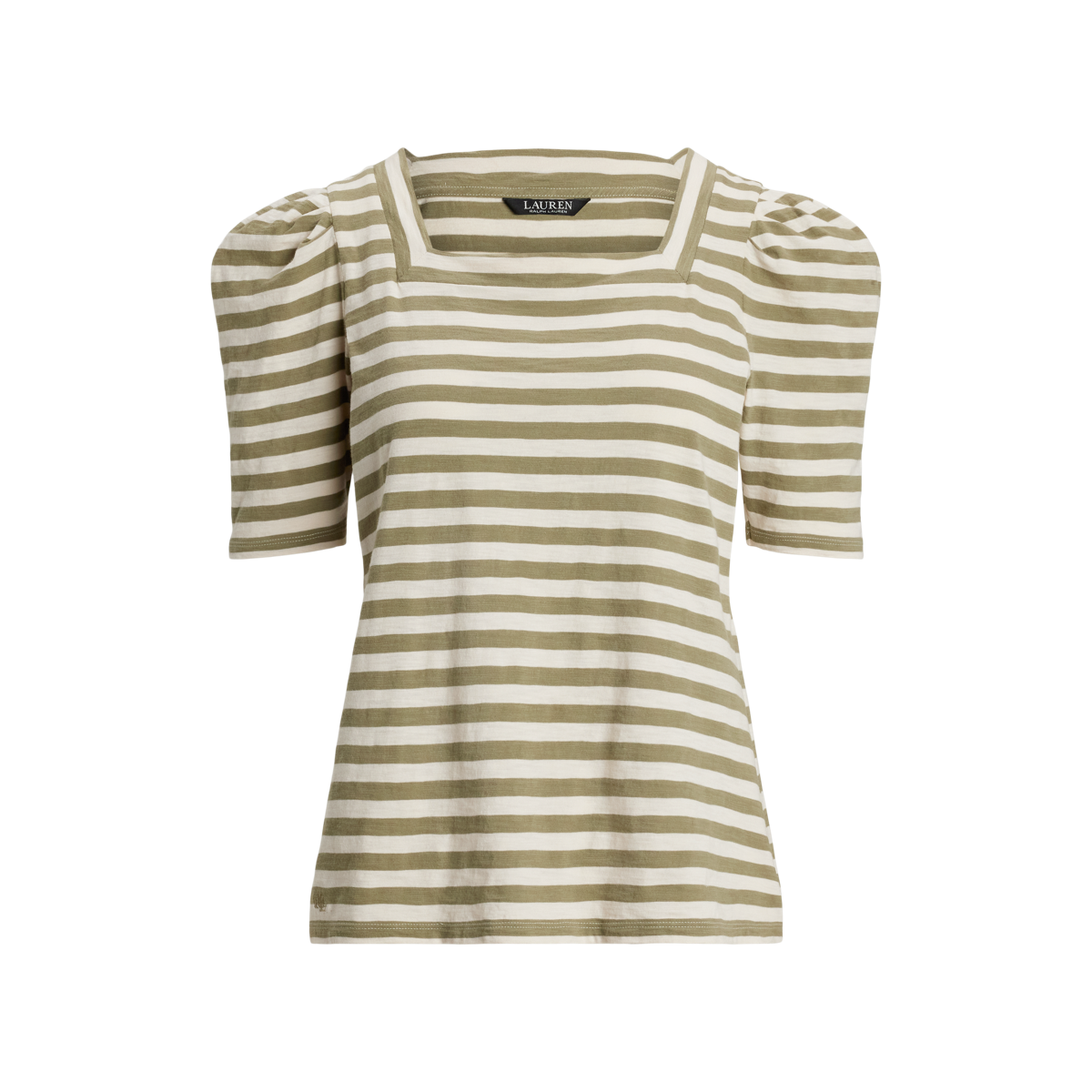 ラルフ・ローレン Lauren Ralph Lauren Striped Cotton Jersey Puff-Sleeve Tee レディース シャ Striped Cotton Jersey Puff-Sleeve Tee