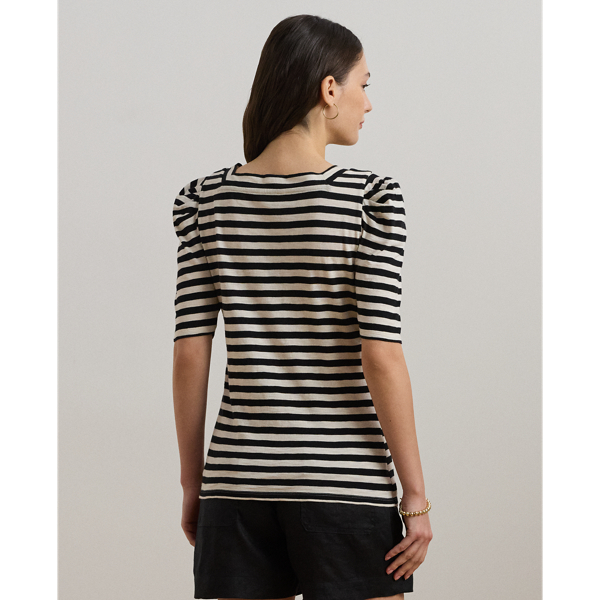 ラルフ・ローレン Lauren Ralph Lauren Petite Striped Cotton Jersey Puff-sleeve Tee レ Lauren Ralph Lauren Striped Cotton Jersey Puff-Sleeve Tee