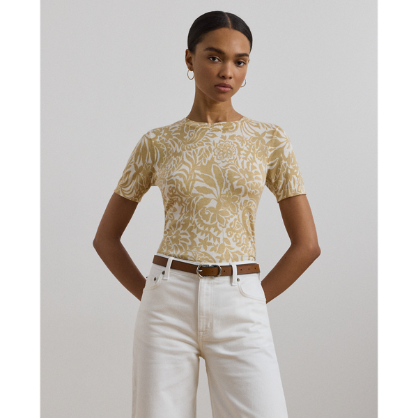 ラルフ・ローレン Lauren Ralph Lauren Petite Floral Cotton-Blend Short Sleeve Sweate Floral Cotton-Blend Short-Sleeve Sweater