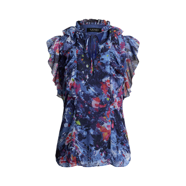 ラルフ・ローレン Lauren Ralph Lauren Petite Floral Linen-Blend Jersey Tie-Neck Top Women's Lauren Ralph Lauren Petite Floral Linen-Blend Jersey