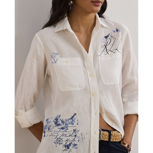 Relaxed Fit Print Roll-Tab Sleeve Shirt