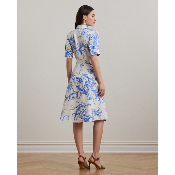 Paisley Tie-Front Linen Shirtdress