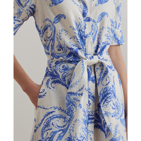 Ralph Lauren★Paisley Tie-Front Linen Shirtdress Lauren Ralph Lauren Paisley Tie-Front Linen Fit & Flare Midi