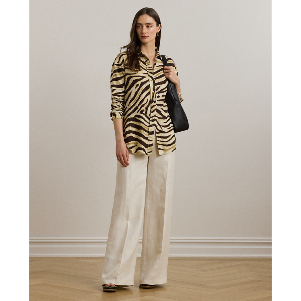 Relaxed Fit Zebra-Print Linen Shirt
