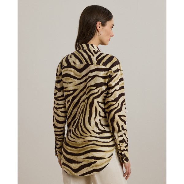 ラルフ・ローレン Lauren Ralph Lauren Plus Size リラックスフィット Zebra-print Linen Shirt レデ Women's Lauren Ralph Lauren Plus Size Relaxed Fit Zebra