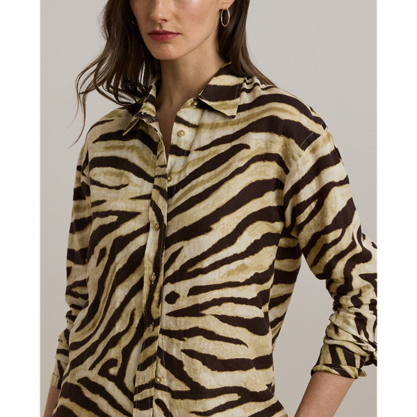 Relaxed Fit Zebra-Print Linen Shirt