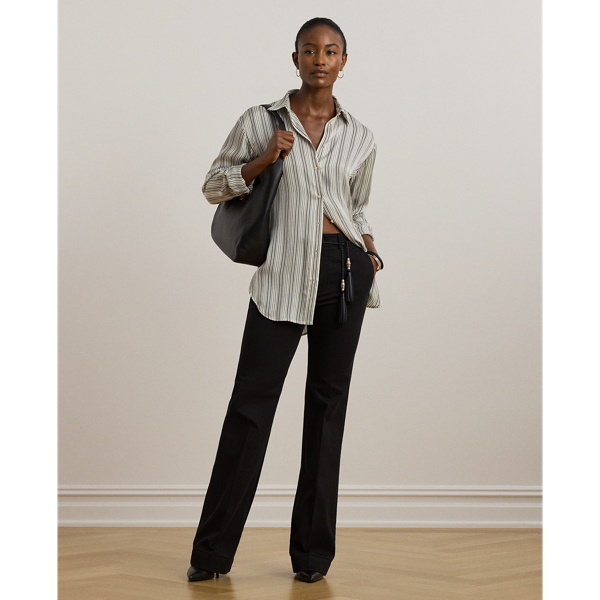 Relaxed Fit Striped Satin Shirt