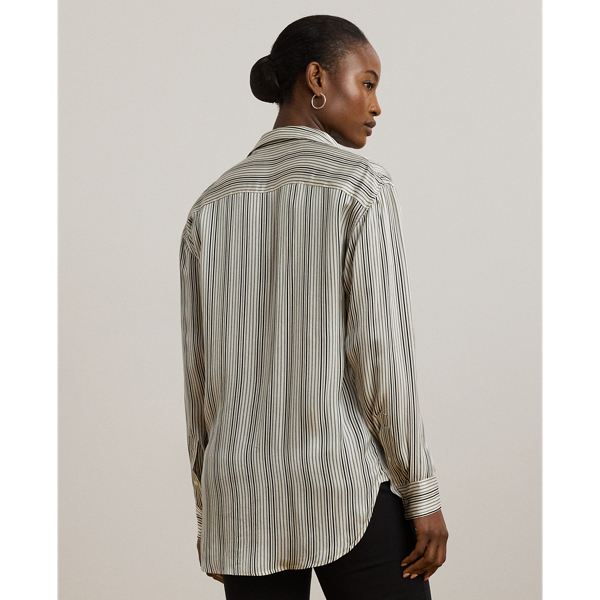 Relaxed Fit Striped Satin Shirt