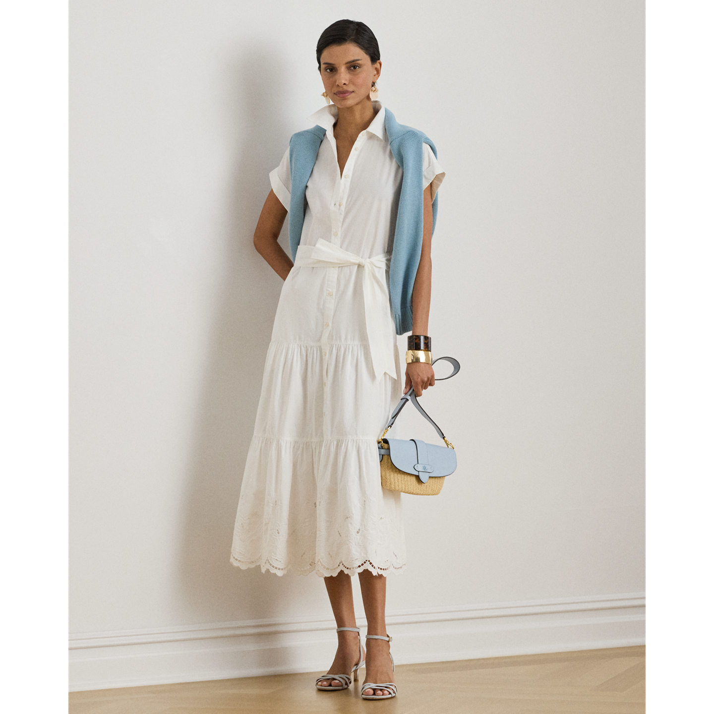 Женское платье Ralph Lauren Eyelet Broadcloth Tiered Shirtdress, цвет: Белый — фото 4