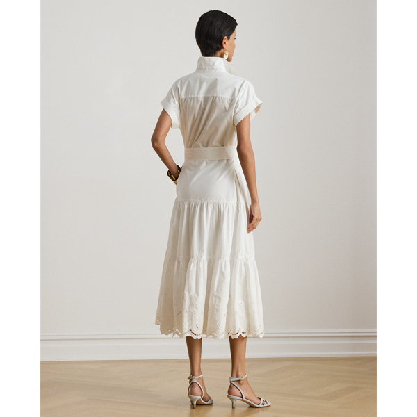White Eyelet Broadcloth Tiered Shirtdress Lauren Petite 5