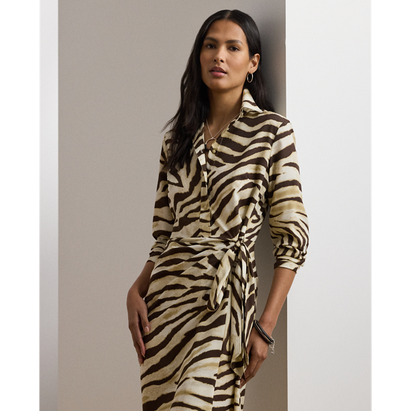 Zebra-Print Tie-Front Crepe Shirtdress