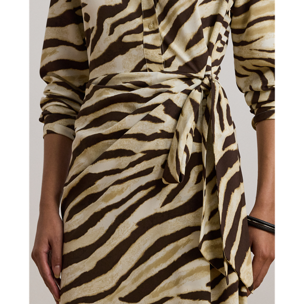 Zebra-Print Tie-Front Crepe Shirtdress