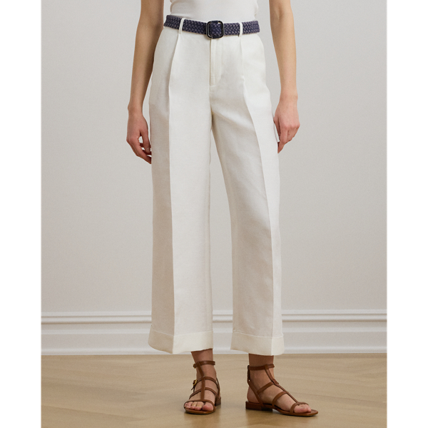 Pleated Linen-Blend Twill Wide-Leg Pant