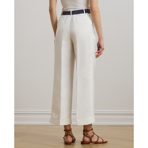 Pleated Linen-Blend Twill Wide-Leg Pant