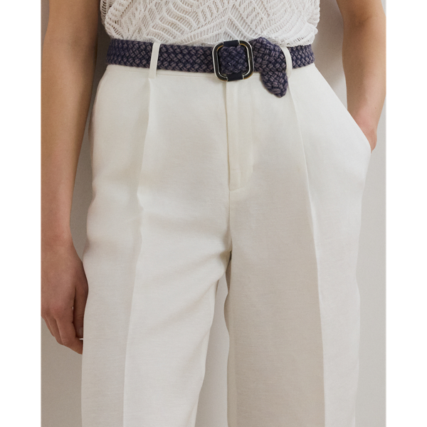 Pleated Linen-Blend Twill Wide-Leg Pant