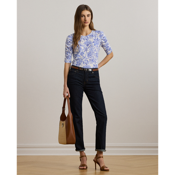 Floral Slub Jersey Elbow-Sleeve Tee
