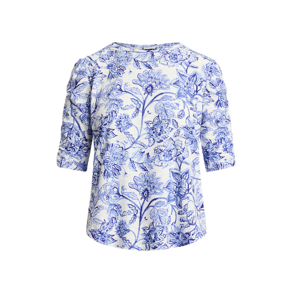 ラルフ・ローレン Lauren Ralph Lauren Plus-Size Floral Linen-Blend Jersey Tie-Neck T Lauren Ralph Lauren Plus Size Floral Linen Blend Jersey Tie