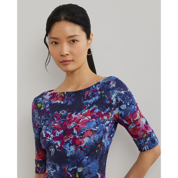 Print Stretch Cotton Boatneck Tee