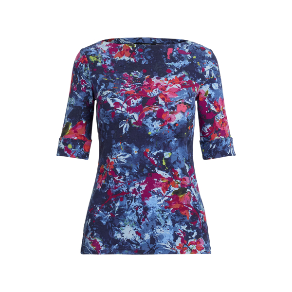 ラルフ・ローレン Lauren Ralph Lauren Plus Size Floral ストレッチ Cotton Boatneck Tee レディ s7-AI202976991001_lifestyle?