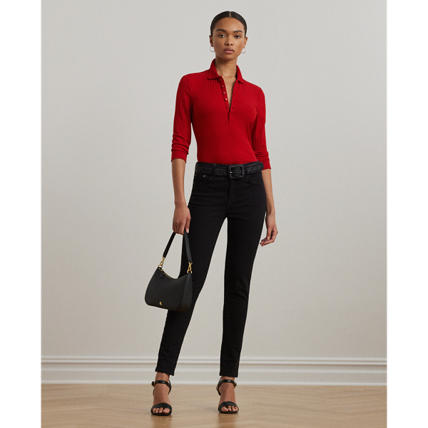 ラルフ・ローレン Lauren Ralph Lauren Plus Size Rib-knit Three-quarter-sleeve Polo S Women's Lauren Ralph Lauren Plus Size Rib-knit Three-quarter