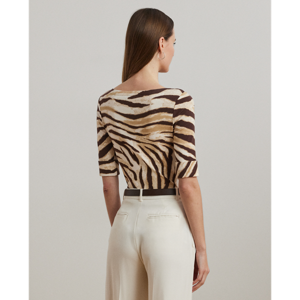 Zebra-Print Stretch Cotton Boatneck Tee for Women | Ralph