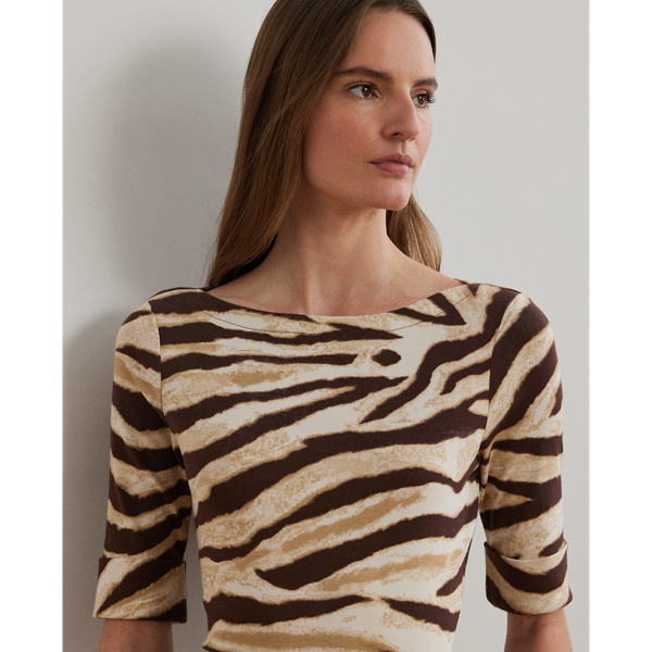 ラルフ・ローレン Lauren Ralph Lauren Zebra-print ストレッチ Cotton Boatneck Tee レディース シャ Zebra-Print Stretch Cotton Boatneck Tee