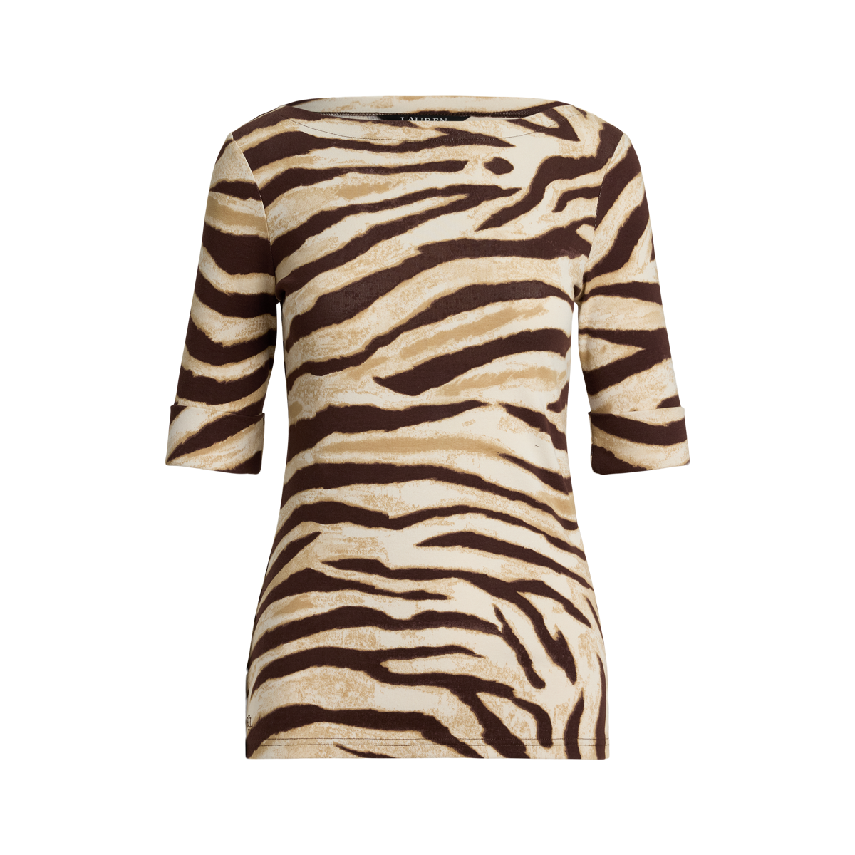Zebra-Print Stretch Cotton Boatneck Tee