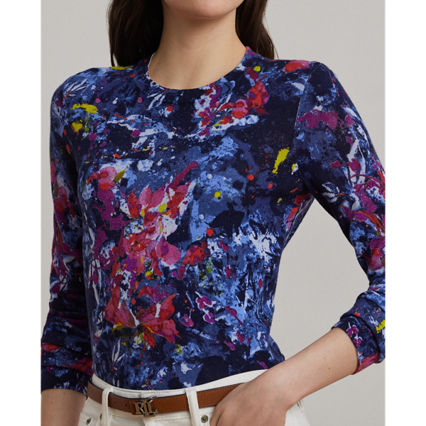 Print Cotton-Blend Sweater