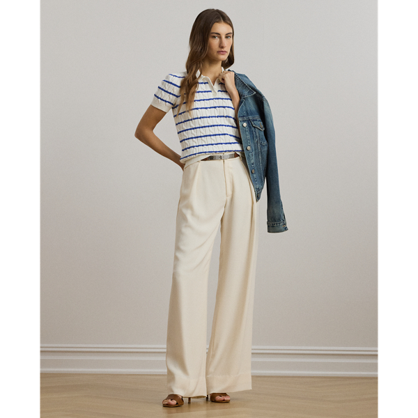 Striped Cable-Knit Cotton Polo Sweater