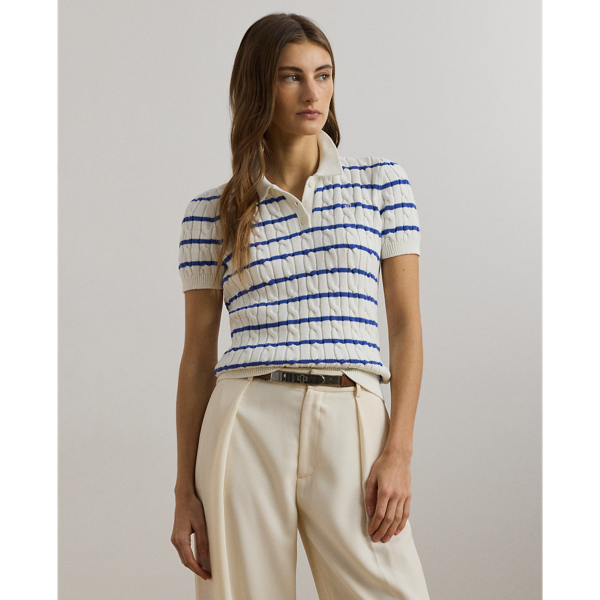 ★★POLO RALPH LAUREN★★ W Stripe Cable Knit Polo Shirt Pin Ralph Lauren Womens NWT Striped Stretch Cable Knit Polo
