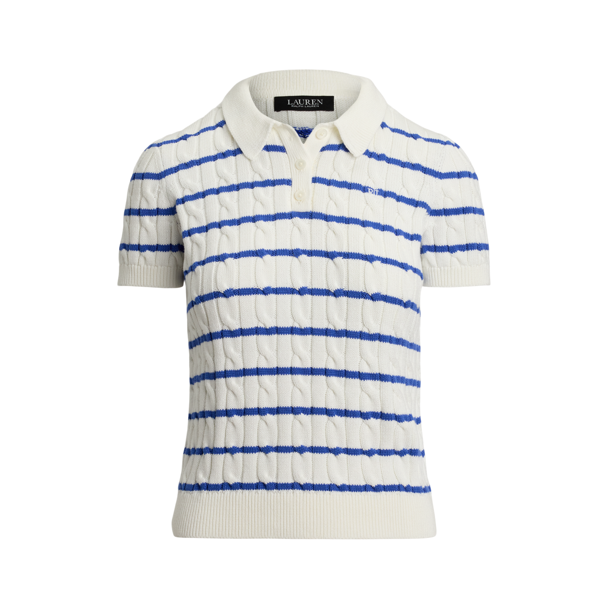 ★★POLO RALPH LAUREN★★ W Stripe Cable Knit Polo Shirt Pin Polo Ralph Lauren Women's Striped Cable-Knit Polo Shirt - XL
